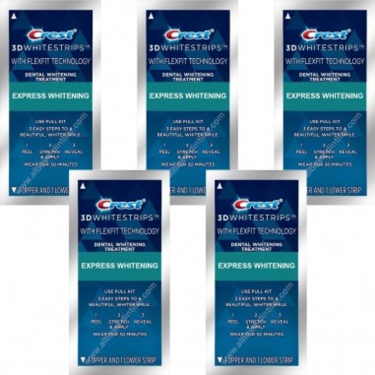 Set 5x Plicuri, Benzi Albirea Dintilor, Crest 3D Whitestrips, 1 Hour Express, 11% Concentratie